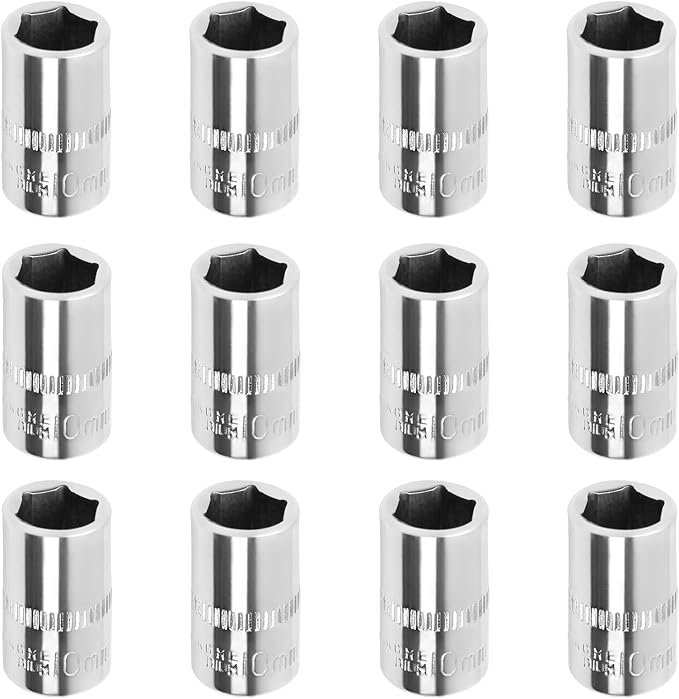Utoolmart 1/4" Drive 10mm Socket, Shallow Socket Set, for General Repairs, 6-Point, Metric, Cr-V, 12pcs