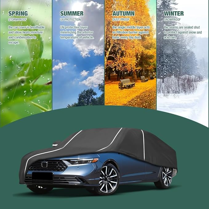 Fluorescent Strip Design Waterproof Car Cover Compatible for Honda Accord Sedan/Coupe 2001-2024 All Weather 6 Layers Full Car Cover Safe Parking at Night with Storage Bag