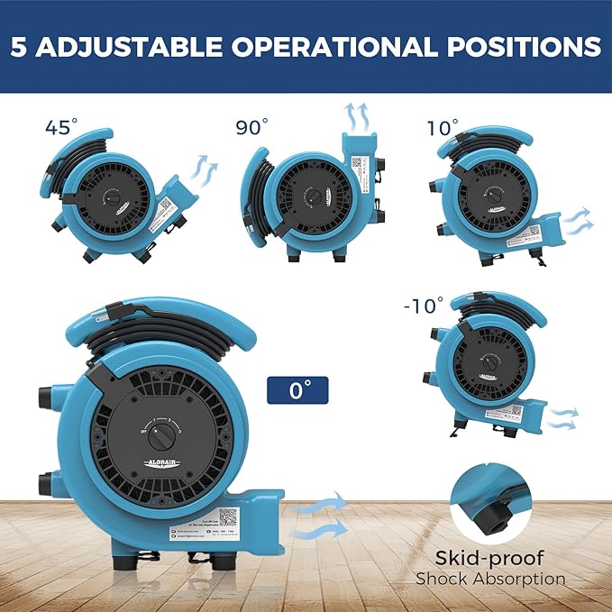 ALORAIR 1000 CFM Air Mover Blower Fan for Drying, Ventilating, Exhausting, Cooling, Utility Fan with 3 Speeds, 5 Adjustable Angles, 20ft Long Cord for Home, Industrial, Commercial Use - GE1000