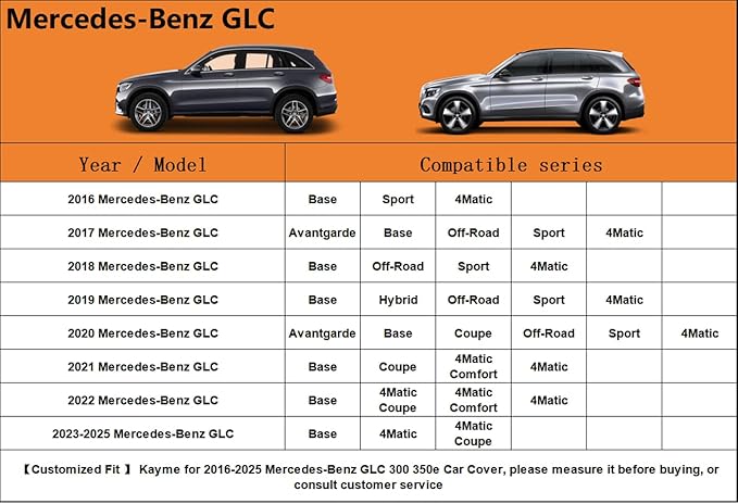 Kayme 6 Layers SUV Car Cover Custom Fit for Mercedes Benz GLC300 GLC350e GLC43 63（2016-2025） Waterproof All Weather for Automobiles, Outdoor Full Cover Rain Sun UV Protection.Silver