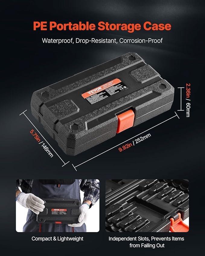 VEVOR Extra Long Allen Hex Bit Socket Set, 18-Piece 3/8 inch Drive, S2 Alloy Steel and Cr-V Steel, Standard SAE and Metric 1/8-Inch-3/8-Inch, 3-12mm, with Enhanced Storage Case, for Mechanics