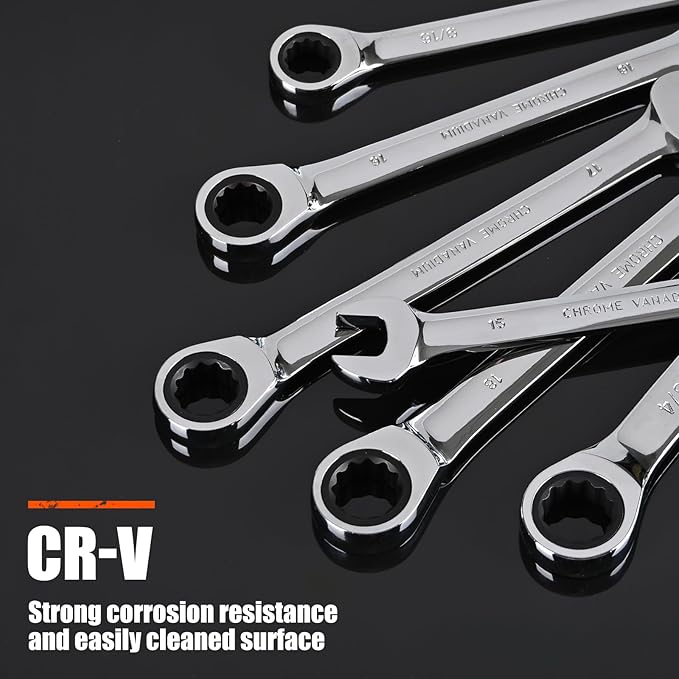 Egofine 10mm Wrench Metric and 7/16 Wrench, Metric and Standard Wrench Set, Industrial Grade Gear Spanner with 12 Point Box End, 72-Teeth Ratchet, Chrome Vanadium Steel