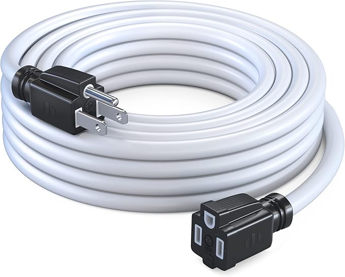 Maximm 25 Ft White Extension Cord, Heavy Duty 3-Prong Outdoor Power Cable, ETL Listed for Contractors