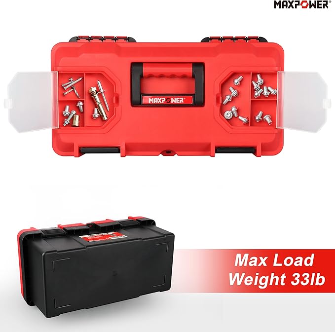 MAXPOWER Tool Box 16 inch, Plastic Small Tool Box with Latch and Removable Tray, Lockable Toolbox for Home