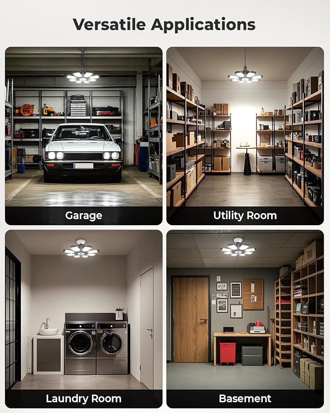 LED Garage Light, Ultra Bright 25000LM Shop Light with 8 Foldable Panels, 6500K LED Light for Garage, Workshop, Utility Room