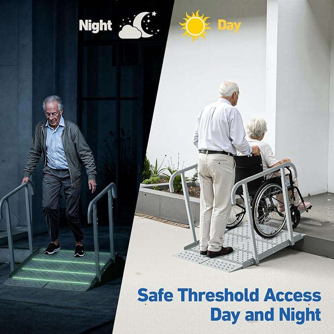 Portable Wheelchair Ramp with Handrails, Non-Slip Iron Handicap Ramp 440lbs Load Capacity, 40-inch Length Wheelchair Ramp for Home Steps, Stairs, Doorways and Curbs