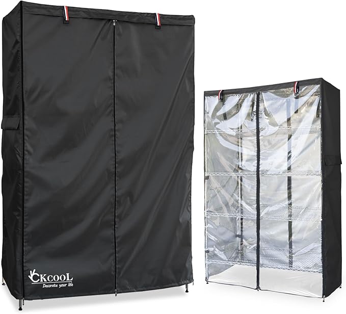 okcool Waterproof Shelf Cover,600D Heavy Duty Wire Shelving Unit Cover,Shelf Display Rack Protector Cover with Zipper,One Side See Through Panel.(Black,Fits 48" Wx24 Dx72 H''Shelves)