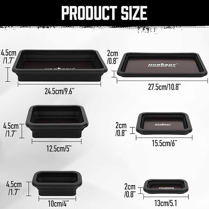 HORUSDY 3-Piece Magnetic Parts Tray Set, Tool Trays for Storage Organizer Screw, Bolts, Washers, Nuts and Small Tools. Tool Gifts for Men, Black