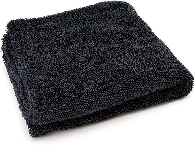 Autofiber [Dreadnought Max] Triple Layer Microfiber Car Drying Towel | Twist Pile | 1400GSM (Black, 16"x16")