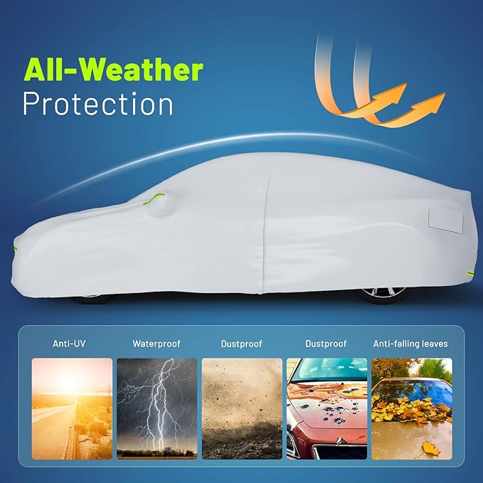 Favoto Car Cover for Tesla Model 3 - Custom Fit Vehicle Cover 6 Layers Waterproof Outdoor All Weather Snow Rain Sun Protection with Charging Port Ventilated Mesh Door Zipper
