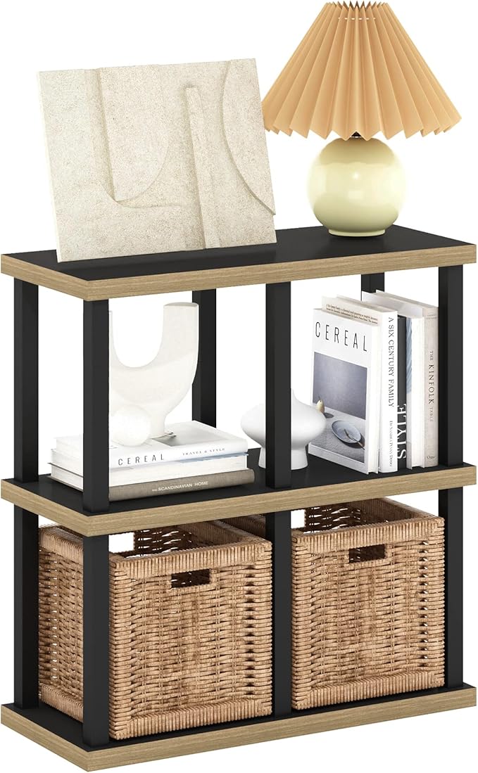 Furinno Turn-N-Tube No Tools Decorative Display Shelf, 4-Cube, Americano/Black