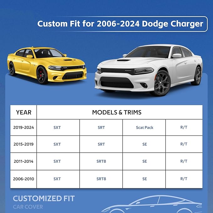10 Layers Car Cover Custom Fit for Dodge Charger (2006-2024) Waterproof All Weather for Automobiles, Outdoor Full Cover Rain Sun UV Protection.Silver