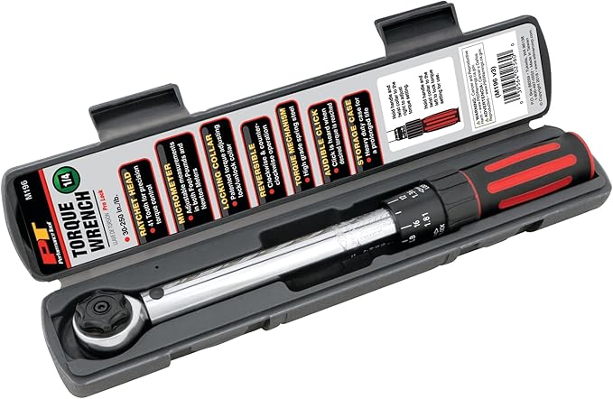 Performance Tool M196 1/4-Inch Drive Torque Wrench 250 inch/lb. - Dual Scale, Audible Click, Precision Ratchet