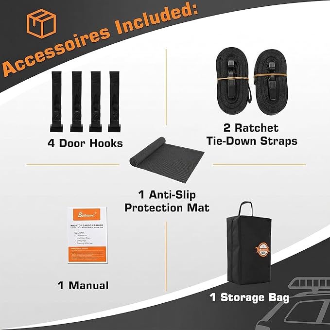 Sailnovo Car Rooftop Cargo Carrier Roof Bag 15 Cubic Feet Waterproof Car Top Carrier, Fits Most Vehicle with/Without Rack, Include Anti-Slip Mat,4 Reinforced Straps,4 Door Hooks