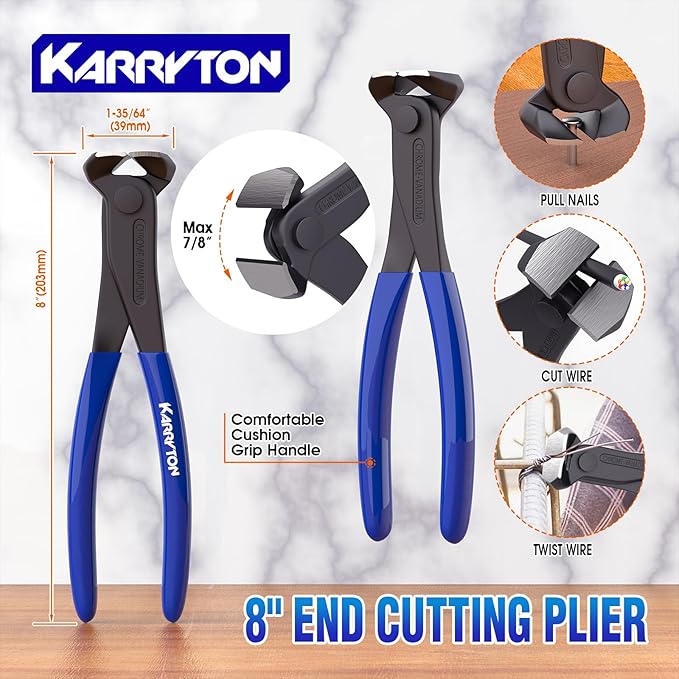 4-Piece Heavy-Duty Pry Bar Set – 12" & 10" Utility Claw Pry Bars, 15" Flat Pry Bar, 8" End Cutting Pliers | CR-V Steel Nail Puller Tool with Hammer-Function & Ergonomic Grip