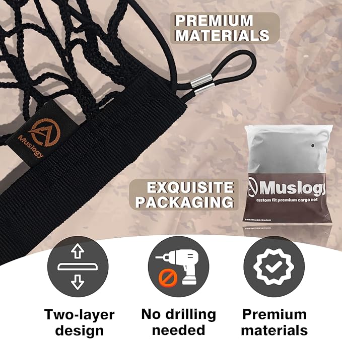 Muslogy Truck Bed Cargo Net Trunk Netting Compatible with Hyundai Santa Cruz 2022-2026 Accessories, Pickup Cargo Organizer SUV Sedan Storage Net w/Heavy Duty Carabiners