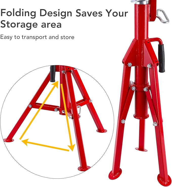 PioneerWorks V Head Pipe Jack Stand, 28-52in Adjustable Height, 2500Lbs Load, 1/8"-12" Pipe Capacity, Heavy Duty Pipe Stand Carbon Steel, Steel Jack Stands Portable Folding for Welding, Threading