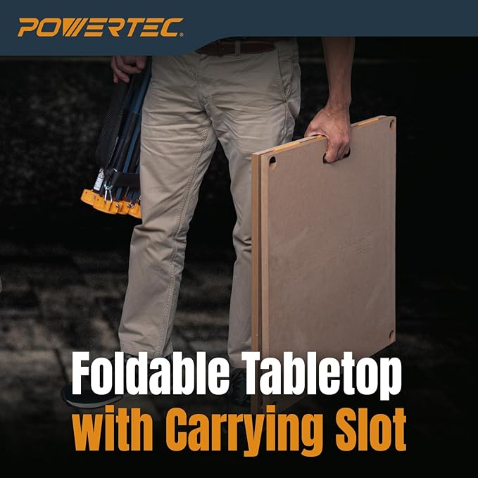 POWERTEC 72304 Arachni Flex 24" x 48" Foldable Workbench Tabletop w/4PK Bench Dog Puck - Portable Work Surface w/Pre-drilled Dog Holes, T-Tracks & Quick-Insert Locks for Woodworking