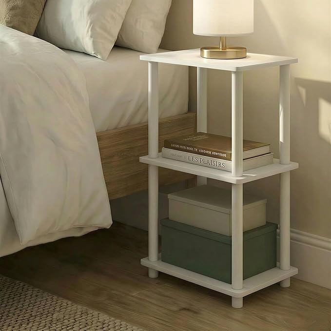 Furinno Turn-N-Tube Storage Shelves, 3-Tier Open Frame Book Shelf, Standing Corner Shelf, Toolless Assembly, Open Shelves, for Organization and Storage, Living Room, Garage, Home Office, White