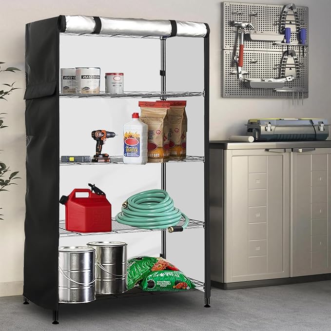 Wire Shelf Cover,600D Heavy Duty 100% Waterproof Shelf Covers for Wire Shelving,Outdoor Storage Shelves Cover for Metal Rack,36" W x 24" D x 72" H,Black