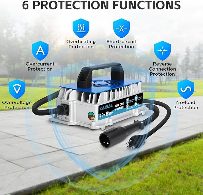 Club Car Charger 48V 18A Smart 1250W Golf Cart Battery Charger 48 Volt, IP67 Waterproof Trickle Charger, 4-6 hrs Full Charge, 16FT Cable, for All Years 48V Club Car Golf Cart 48 Volt Lead-Acid Battery