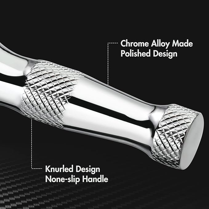 DURATECH Stubby Ratchet Set, 1/4-Inch and 3/8-Inch Ratchets with 2 Extension Bars, 4-piece, 72-T Reversible Quick-Release Head, Chrome Plated Finish and Full Polish