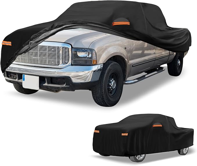 Universal Car Cover Waterproof All Weather 210D-PU, UV Sun Rain Protection, Fits for Truck Length Up to 220", with Left Side Zipper, Black