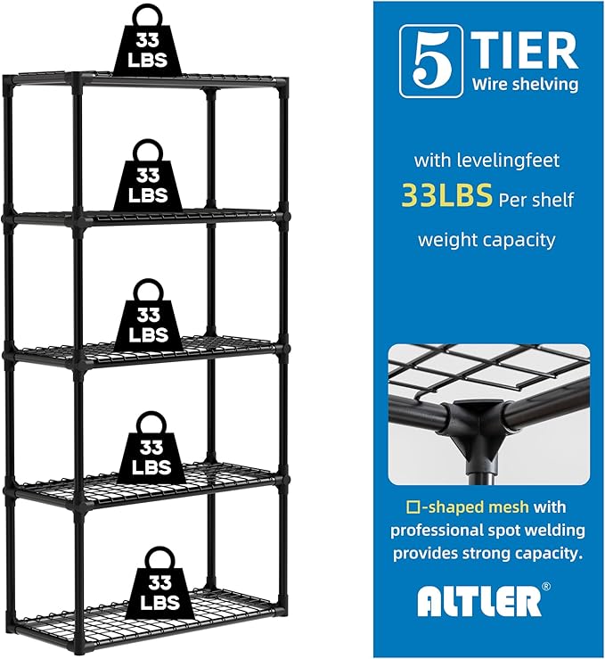 ALTLER Heavy Duty 5-Shelf Shelving Unit Standing Storage Shelf Units for Laundry Bathroom Kitchen Pantry Closet