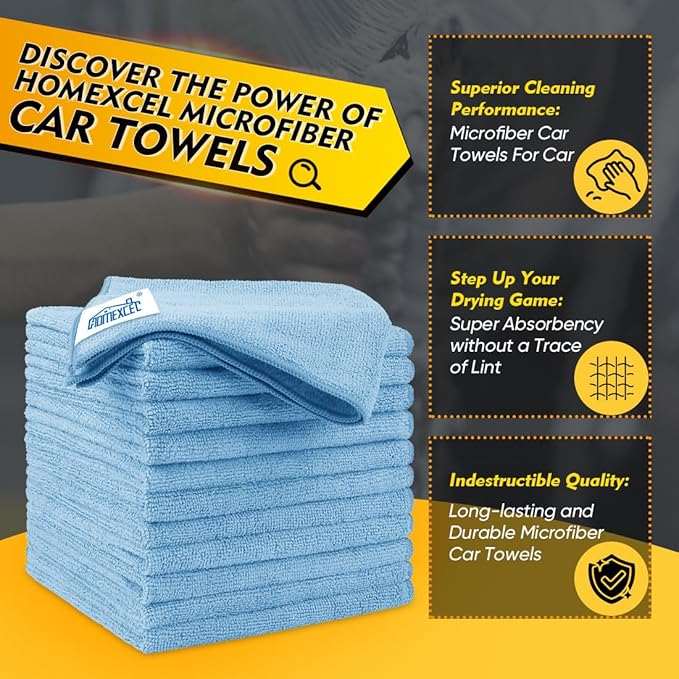 HOMEXCEL Blue Microfiber Cleaning Cloth 50 Pack, 12.5 x 12.5 inch Microfiber Towels for Cars, Ultra Absorbent Car Washing Cloth, Lint Free Streak Free Cleaning Rags for Car, Kitchen, and Window