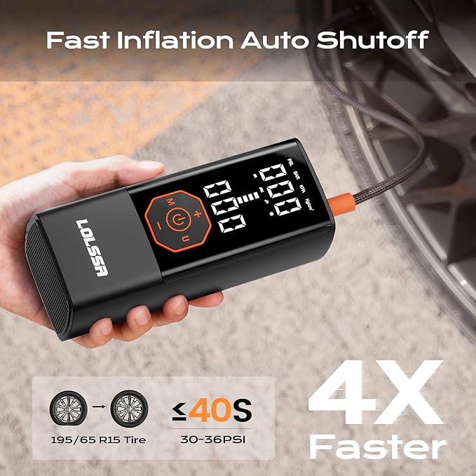 Tire Inflator Portable Air Compressor Air Pump for Car Tires Cordless Electric 180PS for Car, Motorcycle, Bike, Ball, with Tire Gauge Pressure-Black