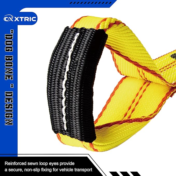 Replacement Dog Bone Short Strap,2" x 16",Sewn Eyes Loop Straps on Both Ends for 8-Point RollBack Tie Down System,4Pack,Heavy Duty Tow Truck Straps