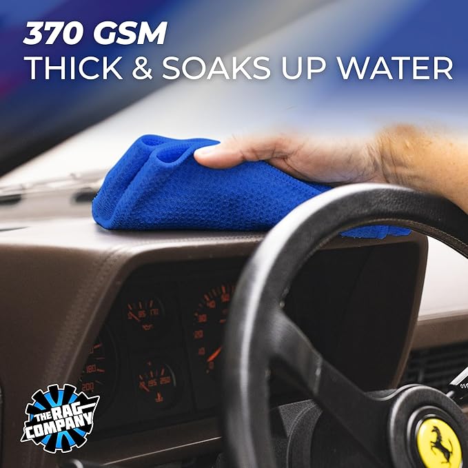 The Rag Company - Standard Waffle Weave Microfiber Towels (2-Pack) Detailing, Window, Glass and Drying, Wax & Polish, Lint-Free, Streak-Free, 370gsm, 16in x 24in, Royal Blue