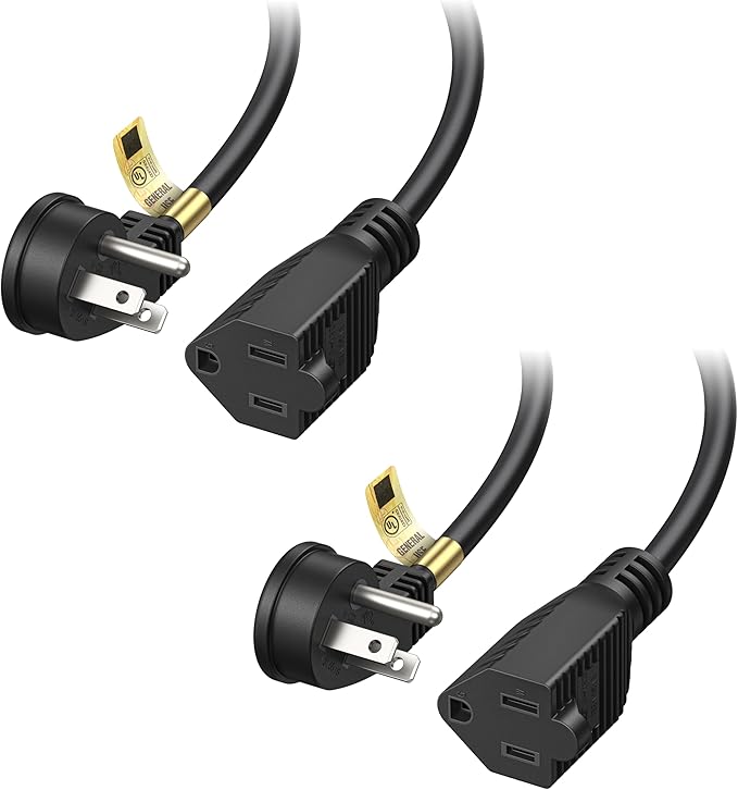 [UL Listed] Cable Matters 2-Pack Low Profile Flat Plug Extension Cord (Power Extension Cable) 15 Feet (NEMA 5-15P to NEMA 5-15R)