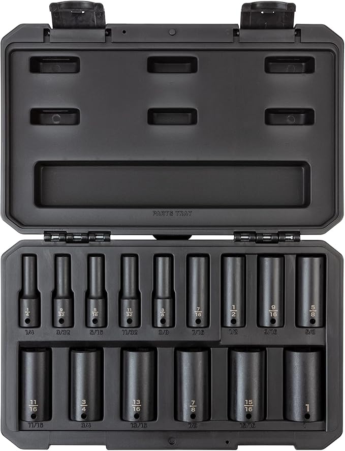 TEKTON 3/8 Inch Drive Deep 6-Point Impact Socket Set, 15-Piece (1/4-1 in.) - Case | SID91301