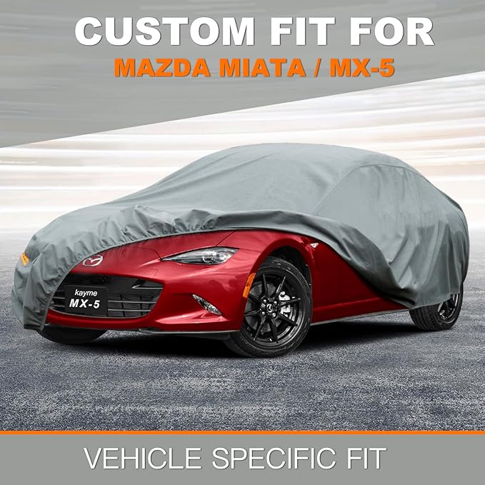 Kayme Heavy Duty Car Cover Custom Fit Mazda Miata MX5 MX-5 Targa/Roadster/Cabriolet (NA NB NC ND 1990-2025) Waterproof All Weather for Automobiles, Full Exterior Covers Rain Sun Protection.