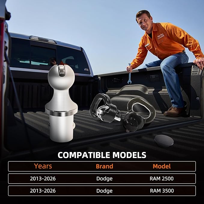 Gooseneck Ball 60618，Puck System Gooseneck Hitch Kit Compatible with 2013-2026 Dodge Ram 2500/3500，2-5/16 Inch Gooseneck Ball for Truck Bed Safety Chain Anchors | 30000 lbs
