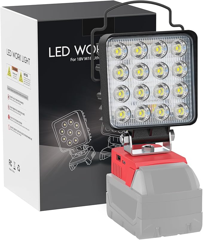 LIVOWALNY Portable LED Work Light Compatible with Milwaukee Battery, 112W 11200LM Flashlight with Low Voltage Protection and USB & Type C Charger Port, Handheld Flood Light for Construction, Emergency