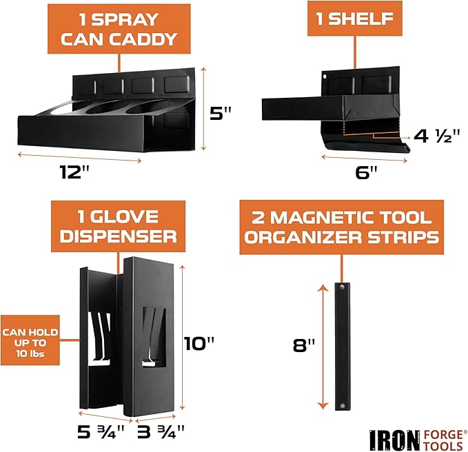 Iron Forge Tools Mechanics 5 Piece Magnetic Tool Box Accessories - Metal Organizer Wall Mount for Enclosed Utility Trailer & Garage Organization
