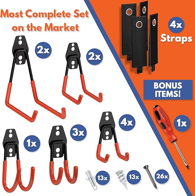 Garage Hooks Heavy Duty [ 17 Piece Set ] - Our Garage Hooks Wall Mount to Any Surface, Garage Organization and Storage, Garage Storage Hooks, Garage Hangers, Garage Wall Hooks Heavy Duty
