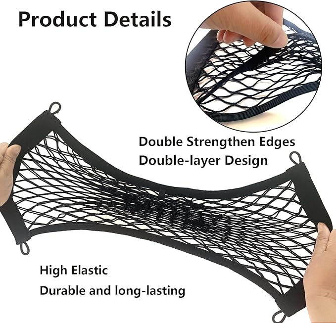 2PACK Small Cargo Nets Elastic Stretchable Pocket Storage Mesh Net Universal Automotive Cargo Netting Storage Pouch with 8Pcs Mounting Screws and Hooks for Car Truck SUV Boats (21.6x9.8 Inch)