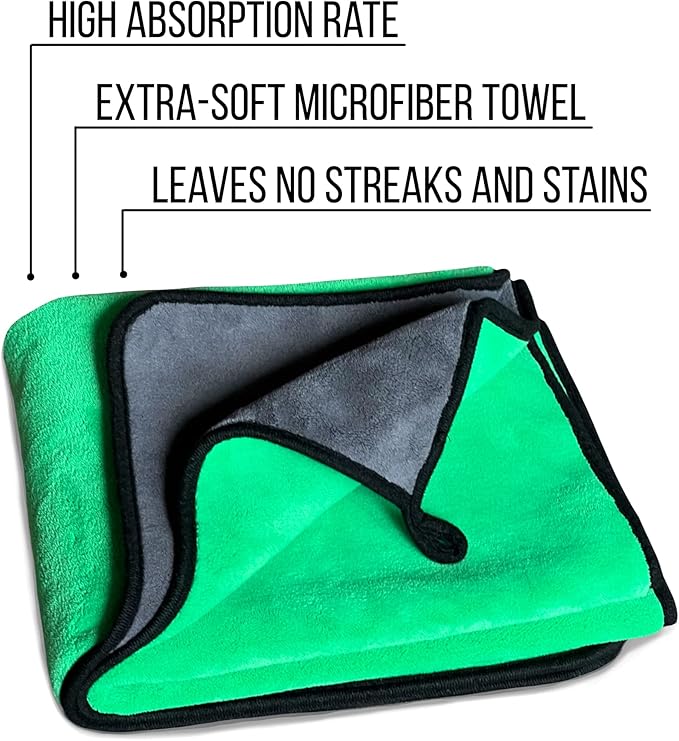 Extra Large Car Drying Towel - 800 GSM Premium Microfiber Drying Towels for Cars - Car Drying Towels Extra Large Super Absorbent, Professional XL Car Towel for Any Vehicle - 40x24, Green