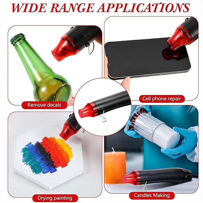3 Pcs Heat Gun for Crafts Mini Portable Handheld Hot Air Gun for DIY Crafts Embossing Epoxy Resin Shrink Wrapping Vinyl Wrap Drying Paint Clay Cup Turner Candle Making, 300w, Black