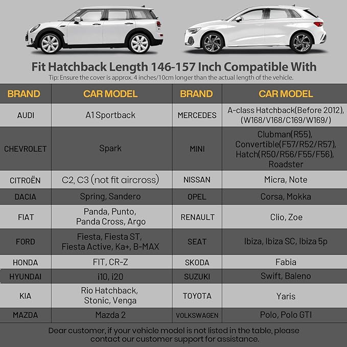 Favoto 6 Layers Hatchback Car Cover Waterproof All Weather for Automobiles Heavy Duty Full Exterior Cover Outdoor Sun Snow Protection Universal Fit for Hatchback (146-157 inch)