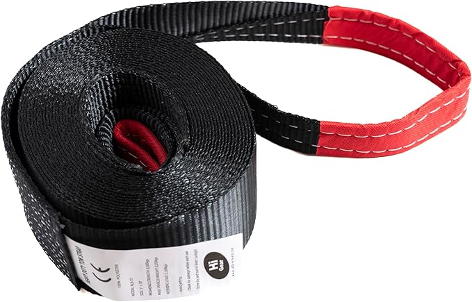 HiGear 3" X 30' Tow Strap 6.5 Ton 3 Inch X 30 Ft. Polyester Rope with 2 Loops 14,000lb Towing Recovery by Alfa Wheels (Black, 3in 30ft 3x30)