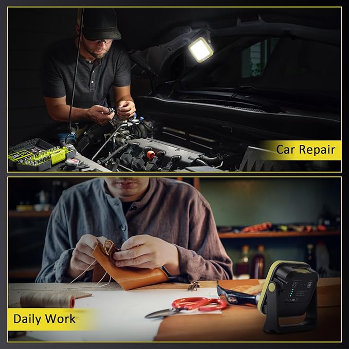 Masmejor 30W Rechargeable LED Work Light- 1500LM Portable Magnetic Lights, 7 Light Modes, 360° Rotating, IP44 Waterproof floodlight for Outdoor, Auto Repair, Emergency, Garage, Power Outages, Camping