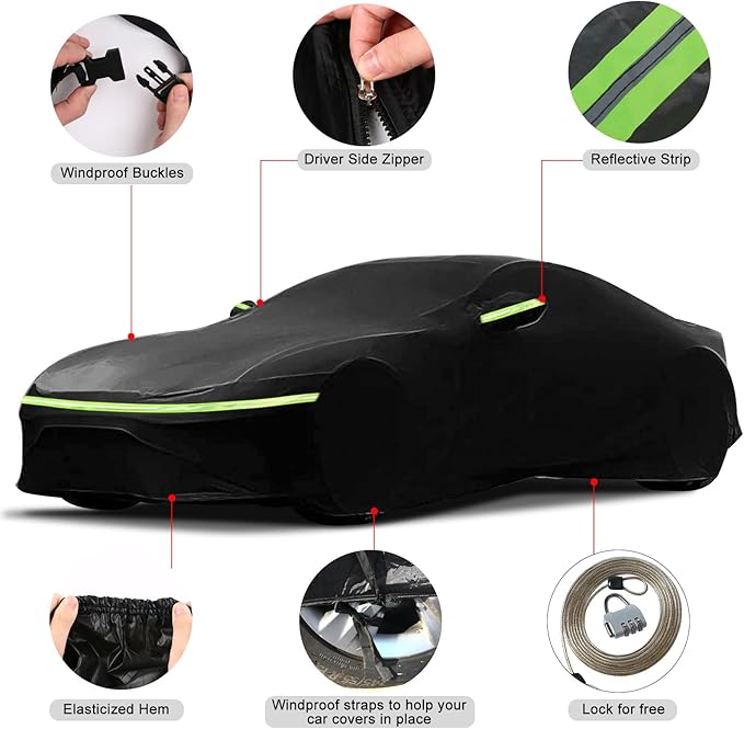 Waterproof Car Covers Compatible with 1984-2007 Toyota MR2, 6 Layers All Weather Car Cover with Zipper Door & Windproof Bands for Snow Rain Dust Hail Protection