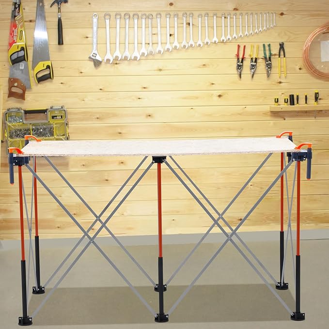 VEVOR Portable Folding Workstand, 4.16 x 2.18 ft Collapsible Workbench, 2500 lbs Weight Capacity, No Assembly Foldable Work Stand with Storage Bag, Table Top NOT Included, for Garage Workshop Outdoor