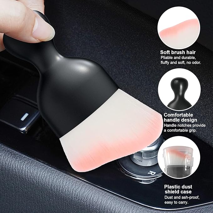 Ziciner 2 PCS Car Detailing Brush, Curved Soft Bristles Auto Removal Dust Collectors, Universal Vehicle Dashboard, Air Conditioner Vents etc Interior Cleaning Tool Accessory (White/Pink)