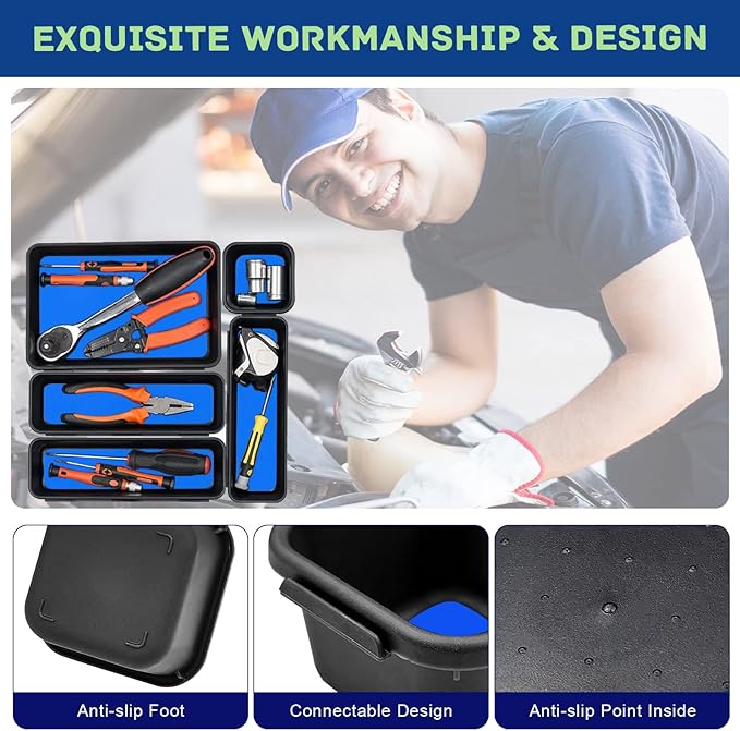 Tool Box Organizer, Tool Drawer Organizer Tray Divider, Toolbox Organization, Garage Tool Organizers and Storage, Tool Box Accessories for Rolling Tool Chest Cabinet (Blue (47PCS))