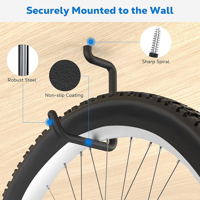 Housolution Screw in Bike Hooks, 8-inch for Wall and Ceiling, [6 Pack] Loading Capacity 75 LBS with Anti-Slip Coating, Heavy Duty Garage Storage Hooks for Bicycle, Foldable Chair, Ladder
